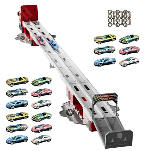 Shxupjn Faltbares LKW-Spielzeug, Transport-LKW-Spielzeug | Autotransporter-Spielzeug-LKW-Set - Rennstrecke und 18 Spielzeugautos, Rennwagen mit Licht und Sound, LKW-Spielzeug für Jungen und Mädchen von Shxupjn