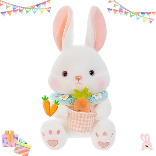 Shyllin Kuscheltier Hase, Osterhase Plüschtier, Kuscheltier Baby mit Karotte, Stofftier Bunny Hasen, Stofftier Plüsch Hase, Geschenk Kinder Spielzeug Mädchen Jungen Geburtstag Weihnachten Ostern-Weiß von Shyllin