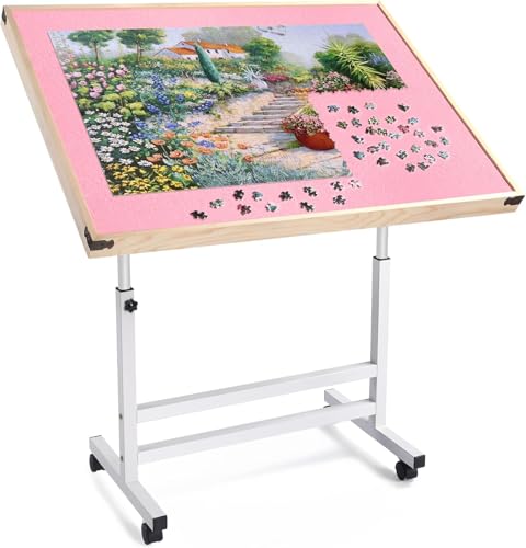 Jigsaw Puzzletisch,Puzzlebrett 1500Teile,Puzzlebrett mit Bunten Schubladen & Abdeckmatte - Brettspiel Puzzletisch mit Filzarbeitsfläche für Erwachsene (Rosa, Keine schubladen) von Shyneer