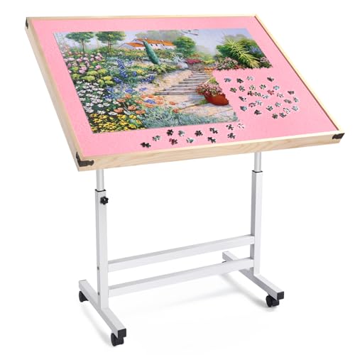 Rosa Puzzletisch aus Holz für Erwachsene,Großer Tragbarer Klapptisch, Puzzle-Zubehör für Spielzimmer-Möbel für 1500PCS mit Beinen von Shyneer