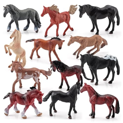 SiSfeL 12Pcs Pferde Tiere-Figuren Set, Pferde Spielzeug Set, Realistisch Pferde Figur Set, Pferde Cake Toppers, Geschenk für Kinder, Pädagogisches Spielzeug von SiSfeL