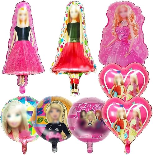 SiSfeL 8Pcs Barbi Folienballon, Barbi Ballons Set, Barbi Ballon Geburtstag Set, Barbi Thema Geburtstag Partydeko, Kinderparty Dekoration Luftballons von SiSfeL