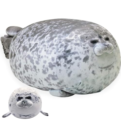 SiSfeL Seal Plush Toy,Niedliches Siegelkissen,Blau Robbe Kuscheltier Plüschtier-Schlafkissenspielzeug,Seal Plüschtier Stofftier,Chubby Blob Seal Pillow Cushion für Kinder Erwachsene(30cm) von Buosha