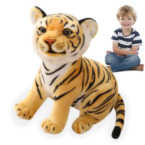 SiSfeL Tiger Plüschtier, 23cm Realistische Tiger Kuscheltiere, Plüsch Tiger, Tiger Puppe Stofftier, Plüschtier Klein Tiger Geschenk, Gelb von SiSfeL