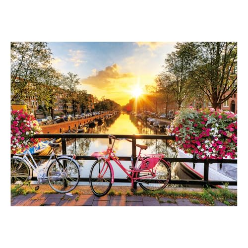 SiTimmGer Puzzles für Erwachsene 1000 Teile Frühlingsblume Ruhiger Fluss Sonnenaufgang Malerisches Amsterdam mit Fahrrädern Herausfordernd Tolles Geschenk für Familie Passen zusammen Perfekt 49,8 cm x von SiTimmGer