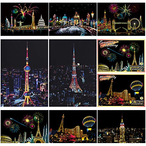 SiYear Scratch Paper Rainbow Painting Sketch, City Series Night Scene,Scratch Painting Creative Gift,Scratchboard for Adult and Kids with 4 Tools von SiYear