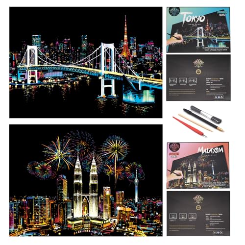 SiYear Scratch Paper Rainbow Painting Sketch, City Series Night Scene,Scratch Painting Creative Gift,Scratchboard for Adult and Kids with 4 Tools von SiYear