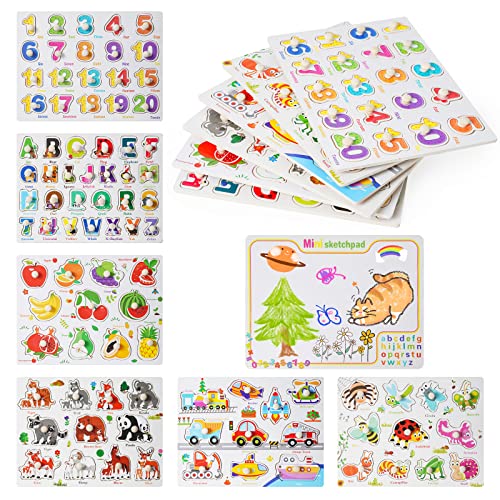 Holzpuzzle für Kleinkinder 6 Set Spielzeug Puzzle Montessori Puzzle Blöcke Early Learning pädagogisches Spielzeug Geschenk für Baby Kinder von Siairo