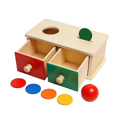 Siairo 2-in-1 Montessori Holzbox mit Münze und Kugel, 2 Schubladen, Holzmünzbox mit 5 Münzen und Permanenzbox mit 1 Ball, Vorschule, Lernspielzeug für Kleinkinder, Jungen, Mädchen von Siairo