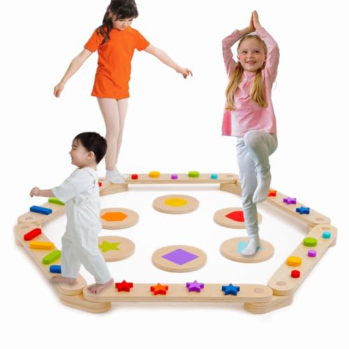 Siairo Holz Balancierbalken mit Balanciersteine, Indoor und Outdoor, geeignet für Kinder, frei kombinierbar, Montessori Balance Boards, Gymnastik Hindernis Kurs Spielzeug für Mädchen Jungen von Siairo