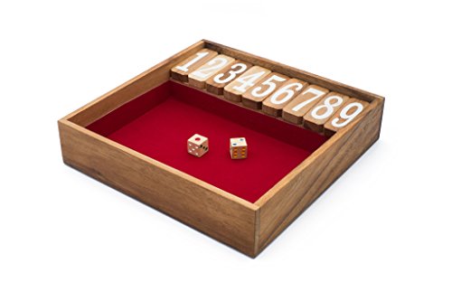 SiamMandalay Schließe Schachtel traditionell: Shut The Box Handgemachtes umweltfreundliches Holzspiel - 2 Holzwürfel & Würfelbrett, für Mind. 2 Spieler, klassisches Familienspiel von SiamMandalay