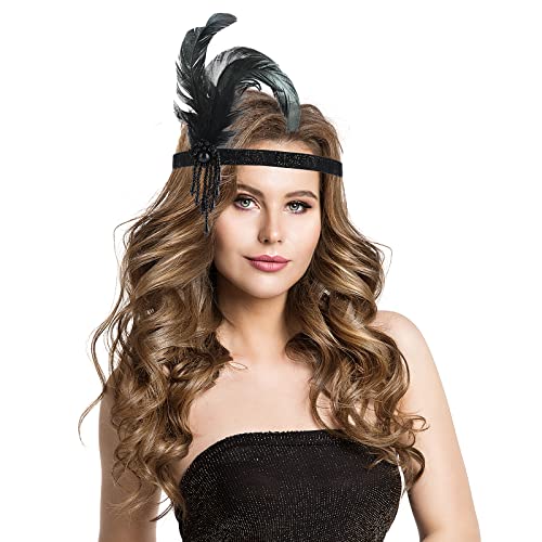 Sibba 1920er Jahre Flapper Stirnband, Vintage Feder Kristall Stirnband ​20er Jahre Kopfbedeckung Zubehör für Frauen Gatsby Abschlussball Hochzeit Karneval Party Retro Stil Thema Cocktail Haarschmuck von Sibba