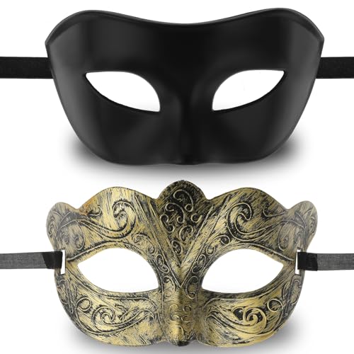 Sibba 2x Venezianische Maske Herren Maskerade Schwarze Masken Maskenball Augenmaske Halloween Maskerade Kostüm Maske Fasching Verkleidun Frauen Masquerade Venezianischen Mask Mardi Gras Cosplay Stil B von Sibba