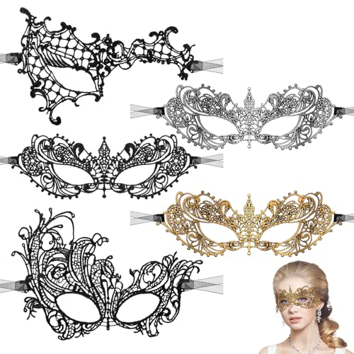 Sibba 5 Stück Venezianische Maske Halloween Spitze Augenmaske Karneval Dekorationen Frauen Herren Maskerade Masken Kostüm Ball Spitzenmaske Lace Venezianischen Maske für Abendkleid Kostümparty Cosplay von Sibba