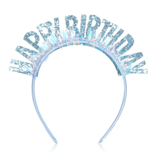 Sibba Geburtstags Tiara Happy Birthday Stirnband Glitzerkrone Geburtstagshaarband Glänzend Süßer Haarschmuck Happy Birthday Kronen Für Frauen Party Fotos Machen Dekorationen Geschenke(Blau) von Sibba