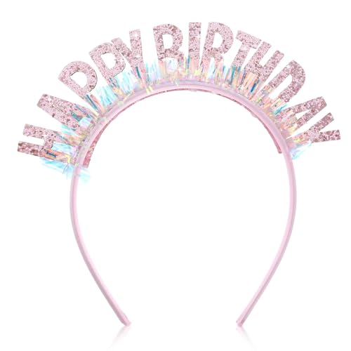 Sibba Geburtstags Tiara Happy Birthday Stirnband Glitzerkrone Geburtstagshaarband Glänzend Süßer Haarschmuck Happy Birthday Kronen Für Frauen Party Fotos Machen Dekorationen Geschenke (Rosa) von Sibba