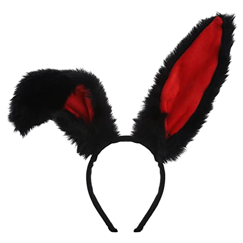 Sibba Hasenohren-Stirnband Niedlich Ostern Plüsch HaarbäNder Cosplay Kostüm Verkleidung Zubehör Haarstyling Dekoration Flauschig Kopfschmuck Junggesellinnenabschied MäDchen Erwachsene (Schwarz Rot) von Sibba