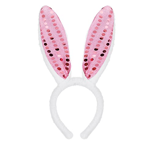 Sibba Kaninchen Ohren Stirnband Plüsch Hase Hasenohren Haarreif für Kinder Weihnachten Osterhasen Hüte Kostüm Zubehör Bunny Ear Haarband Haarbänder Mädchen Erwachsene Karneval Party (Rosa Pailletten) von Sibba