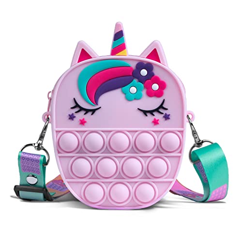 Sichy Pop It Tasche, 2 in 1 Fidget Toys Taschen Umhängetasche mit Längenverstellbarem Tragegurt, Pop It Einhorn Tasche für Erwachsene Kinder Geschenke für Mädchen von Sichy