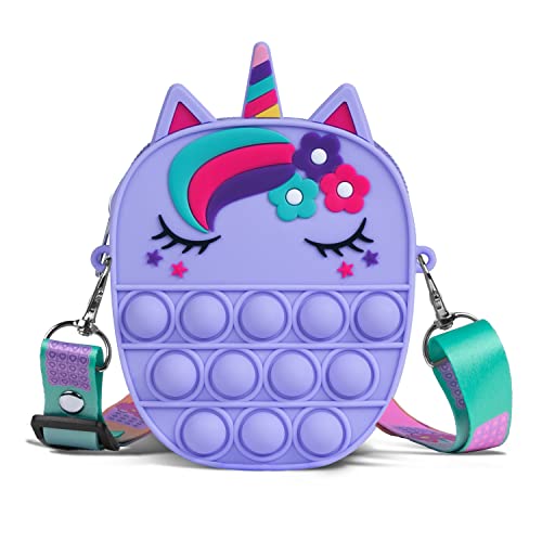 Pop It Tasche, Sichy 2 in 1 Fidget Toys Taschen Umhängetasche mit Längenverstellbarem Tragegurt, Pop It Einhorn Tasche für Erwachsene Kinder Geschenke für Mädchen von Sichy