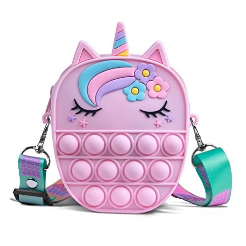 Sichy Pop It Tasche, 2 in 1 Fidget Toys Taschen Umhängetasche mit Längenverstellbarem Tragegurt, Pop It Einhorn Tasche für Erwachsene Kinder Geschenke für Mädchen von Sichy