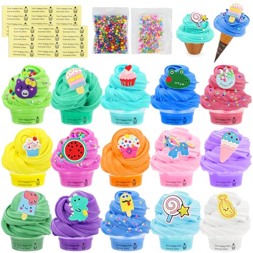 Fluffy Slime Set 15 Pack, Schleim Kinder DIY Duftend, Schleim Set Zum Selbermachen, Butter Slime Kit Weich und Elastisch, Mädchen und Jungen von SidMing