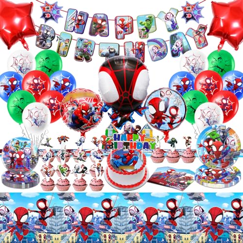 Geburtstagsdeko Partygeschirr Kindergeburtstag, 79 Stück Spidey Pappteller Kindergeburtstag Spider Luftballons Tischdecke Geburtstag Tortendeko Pappteller Deko Geburtstag Kinder für 10/20 Personen von Sidesea