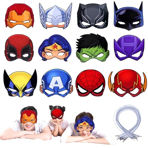 Kinder Party Masken, 12PCS Hero Mask Super Cosplay Party Masken Cartoon Maske Helden Maske für Kinder Rollenspiele Erwachsene Kinder Party Maskerade Mitgebsel kindergeburtstag Partygeschenke von Sidesea