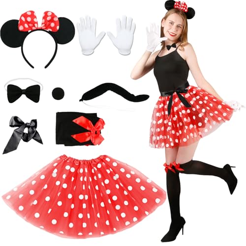 Sidesea Damen Maus Mouse Kostüm, Karneval Kostüm Damen Maus Kostüm Erwachsene Tüllrock Damen Mouse Ohren Haarreif Fasching Mini Maus Kostüm Damen Party Outfits Cosplay Weihnachtsgeschenke von Sidesea