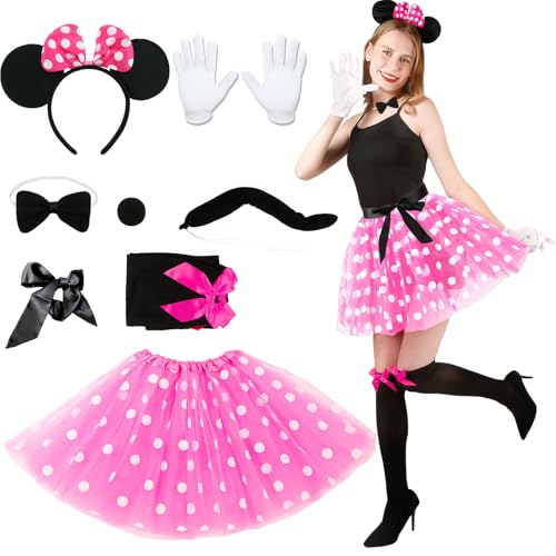 Sidesea Damen Maus Mouse Kostüm, Karneval Kostüm Damen Maus Kostüm Erwachsene Tüllrock Damen Mouse Ohren Haarreif Fasching Mini Maus Kostüm Damen Party Outfits Cosplay Weihnachtsgeschenke von Sidesea