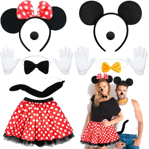 Sidesea Damen Maus Mouse Kostüm, Karneval Kostüm Damen Paare Maus Kostüm Erwachsene Herren Damen Tüllrock Mouse Ohren Haarreif Fasching Mini Maus Kostüm Damen Party Outfits Cosplay von Sidesea