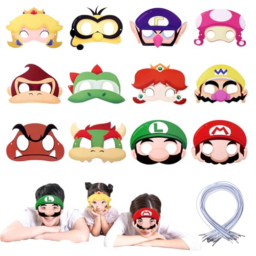 Kinder Party Masken, 12PCS Ma-ri Mask Bro Cosplay Party Masken Cartoon Maske Super Maske für Kinder Rollenspiele Erwachsene Kinder Party Maskerade Mitgebsel kindergeburtstag Partygeschenke von Sidesea