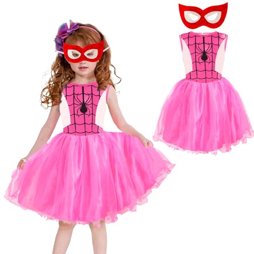 Spider Kostüm Kinder Mädchen Kleid, Supergirl Kostüm Kinder Spidergirl Kostüm Mädchen Spinne Kostüm With Spider Maske Prinzessin Kleid for Halloween Verkleidung Party Cosplay Karneval von Sidesea