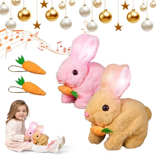 Bunny Mein Realistisches Kaninchen, 2025 Neu Kaninchen Spielzeug Interaktives Colreet Hase mit Geräuschen Bewegungen Wackeln Hasen Kuscheltiere Osterhase Plüschtier (Rosa+Braun) von Siebkorb