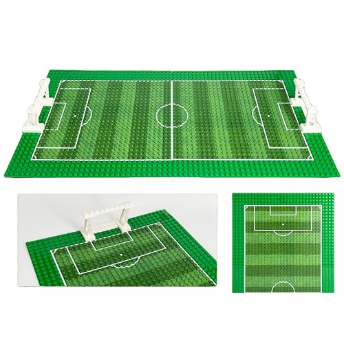 Baustein Fußballfeld Grundplatte mit Fußballtor, 2 Stück Fußball-Arena Fußballplatz für Bauklötze, Kompatibel mit Allen großen Marken Minifiguren, 2 Stück 25 x 25 cm, 32 x 32 Punkte von Siellmy