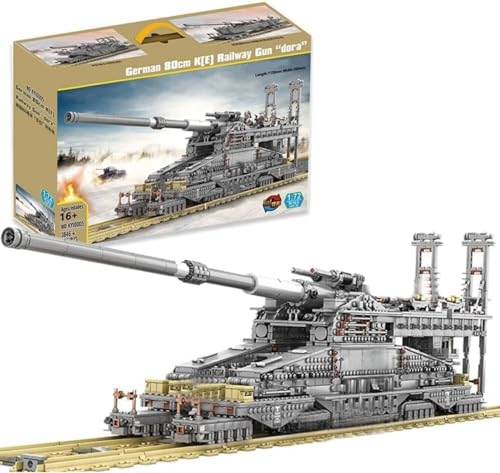 Siellmy Panzer Bausteine Bauset, 3846 Klemmbausteine Deutsch Militär Dora Kanone Eisenbahngeschütz Modellbausatz, 3-IN-1 Bausatz Panzer Konstruktionsspielzeug Kompatibel mit Andere Marken von Siellmy