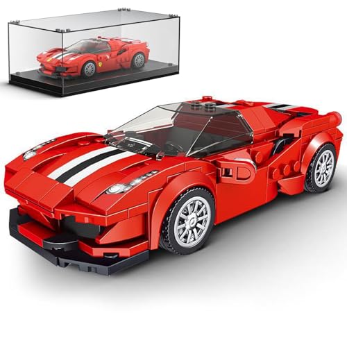 Siellmy Speed Champions Auto Bausatz F488 GTB mit Acryl Vitrine, 329+ Klemmbausteine Auto Rennwagen Baukästen, Kompatibel mit Speed Champions 2024 von Siellmy