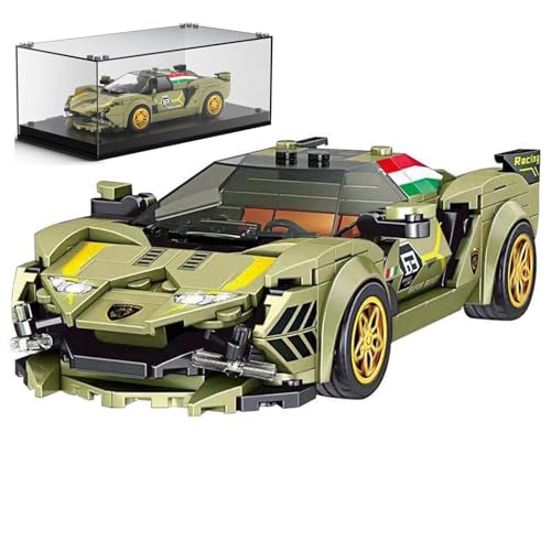 Siellmy Speed Champions Auto Bausatz mit Acryl Vitrine, 333+ Klemmbausteine Auto Lambo Sian Rennwagen Baukästen, Kompatibel mit Speed Champions 2024 von Siellmy