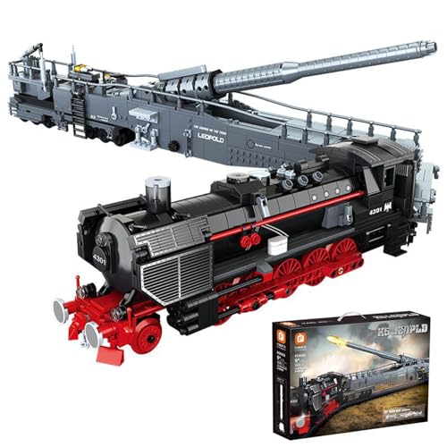 Siellmy Technik Eisenbahngeschütz Bausteine, 1631 Klemmbausteine WW2 Deutsch Militär K5 Leopold Railway Gun mit Schiene und Minifiguren, Konstruktionsspielzeug Kompatibel mit Andere Marken von Siellmy