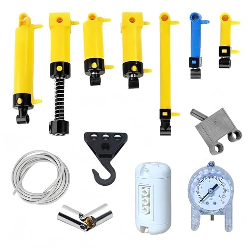 Technik Pneumatik Kit, 13pcs Technic Hydraulikteile Pneumatik Zylinder Ersatzteile Set mit Luftpumpe Schalter Schlauch Luftdruckmesser Gastank, Kompatibel mit Große Marke von Siellmy