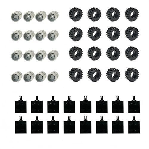 Technik Räder, Reifen und Achs Set, 48 Teile Technik Ersatzteile Set Klemmbausteine Bausatz Kompatibel mit Technic Parts and Pieces von Siellmy