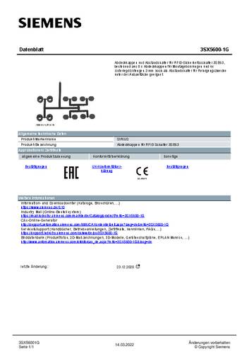 Siemens 3SX56001G 3SX5600-1G Abdeckkappe 1St. von Siemens