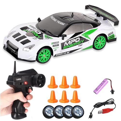 Siereolly RC Drift Car 1:24 Ferngesteuertes Auto 2,4Ghz Spielzeugauto 15km/h 4WD Ferngesteuertes Rennauto mit Arbeitsscheinwerfern Geschenk für Erwachsene Kinder von Siereolly