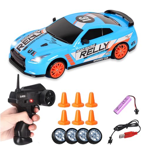 Siereolly RC Drift Car 1:24 Ferngesteuertes Auto 2,4Ghz Spielzeugauto 15km/h 4WD Ferngesteuertes Rennauto mit Arbeitsscheinwerfern Geschenk für Erwachsene Kinder von Siereolly