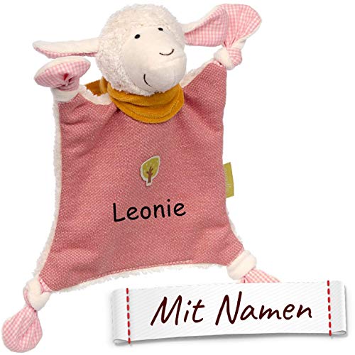 Sigikid Schnuffeltuch Schaf mit Namen Bestickt, Baby & Kinder Schmusetuch personalisiert, Kuscheltuch Geschenkidee Mädchen, Green, Rosa-Rot, 39229 von Sigikid bestickt by LALALO