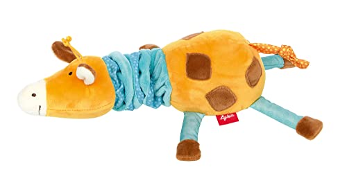 SIGIKID 42955 Rattel Giraffe, PlayQ Lernspielzeug, Plüschtier mit Vibrations-Rassel: spielen, erkennen, entdecken, Funktionen nutzen - für Babys & Kinder ab 3 Monaten, Gelb-Blau/Giraffe 24 cm von Sigikid