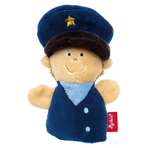 SIGIKID 43009 Fingerpuppe Polizist, Plüschpuppe zum Auf-die-Finger-stecken, Rollenspiel, Geschichten erzählen, Spielen, für Kinder ab 6 Monaten, Polizist/Blau 9 cm von Sigikid