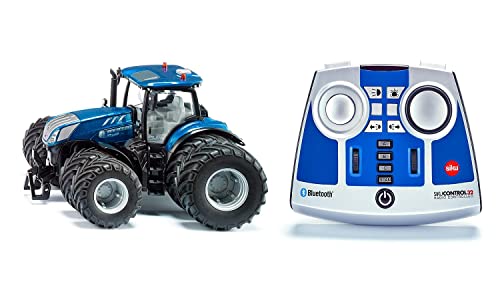 siku 6739, New Holland T7.315 Traktor, 1:32, Blau, Metall/Kunststoff, Ferngesteuert, Inkl. Bluetooth Fernsteuermodul, Mit abnehmbaren Doppelreifen, Steuerung via App möglich von Siku