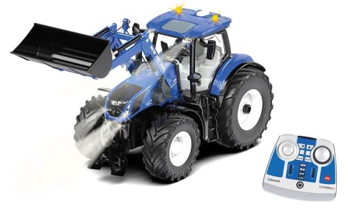 Siku 6798, New Holland T7.315 Traktor mit Frontlader, Blau, Metall/Kunststoff, 1:32, Ferngesteuert, Inkl. Bluetooth-Fernsteuerung, Steuerung via App möglich von Siku