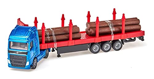 siku 1659, Holz-Transport-LKW, 1:87, Metall/Kunststoff, Blau/Rot, Inkl. Baumstämmen von Siku